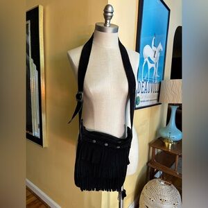 minnetonka black genuine suede leather crossbody bag purse